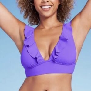 Shade & Shore Ruffled V-neck Longline Triangle Bikini Top